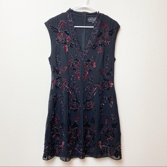 Needle & Thread Black Rose Etch Beaded Dress 8 - Picture 2 of 5